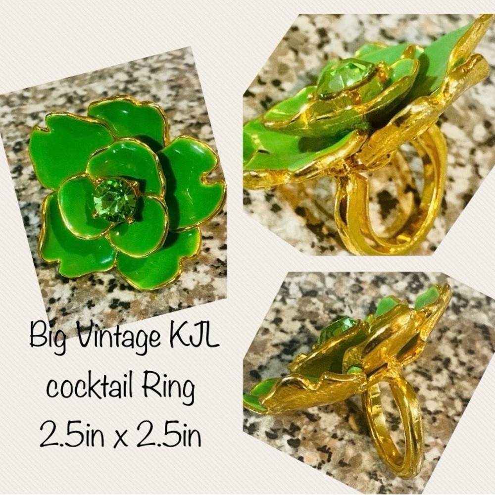Vintage Kenneth Jay Lane  KJL enamel cocktail Gold tone ring size 7